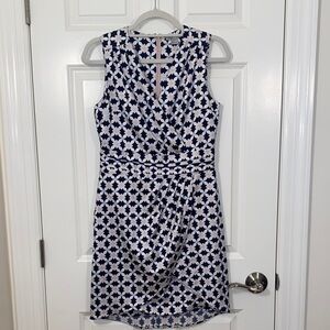H&M Blue Pink V Neck Crossover Sleeveless Faux Wrap Short Dress